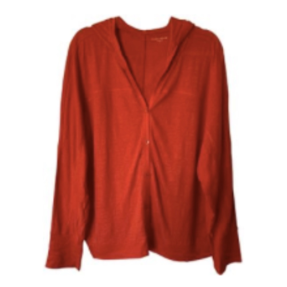 Eileen Fisher Red 100% Linen Hooded Cardigan Top